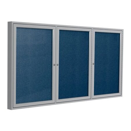 Ghent Ghent Enclosed Bulletin Board, Outdoor, 3 Door, 72"W x 48"H, Navy Vinyl/Silver Frame PA34872VX-195